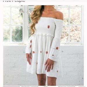 Free People Counting Daisies Embroidered Off-The -Shoulder mini dress